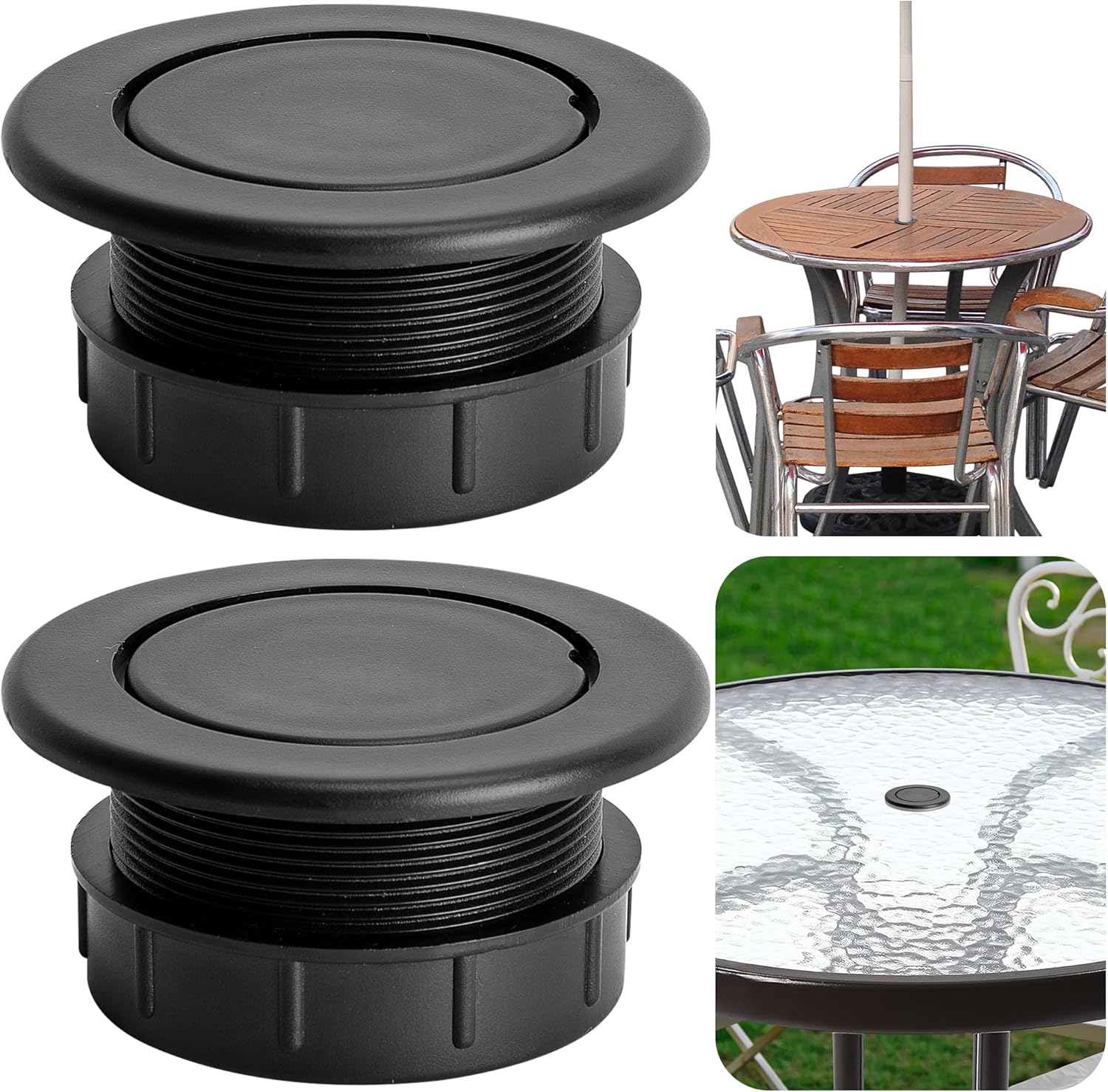 2 Pcs 2 Inch Parasol Umbrella Hole Ring Plug and Cap Set, Thicker Patio Table Hole Cover Insert, Deck Table Umbrella Holes Plug Replacement Parts for Outdoor Patio Table Garden Yard - Image 1