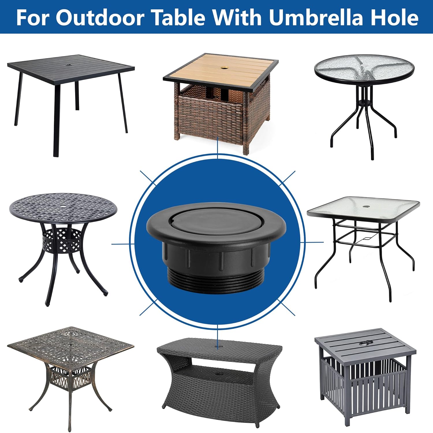 2 Pcs 2 Inch Parasol Umbrella Hole Ring Plug and Cap Set, Thicker Patio Table Hole Cover Insert, Deck Table Umbrella Holes Plug Replacement Parts for Outdoor Patio Table Garden Yard - Image 4