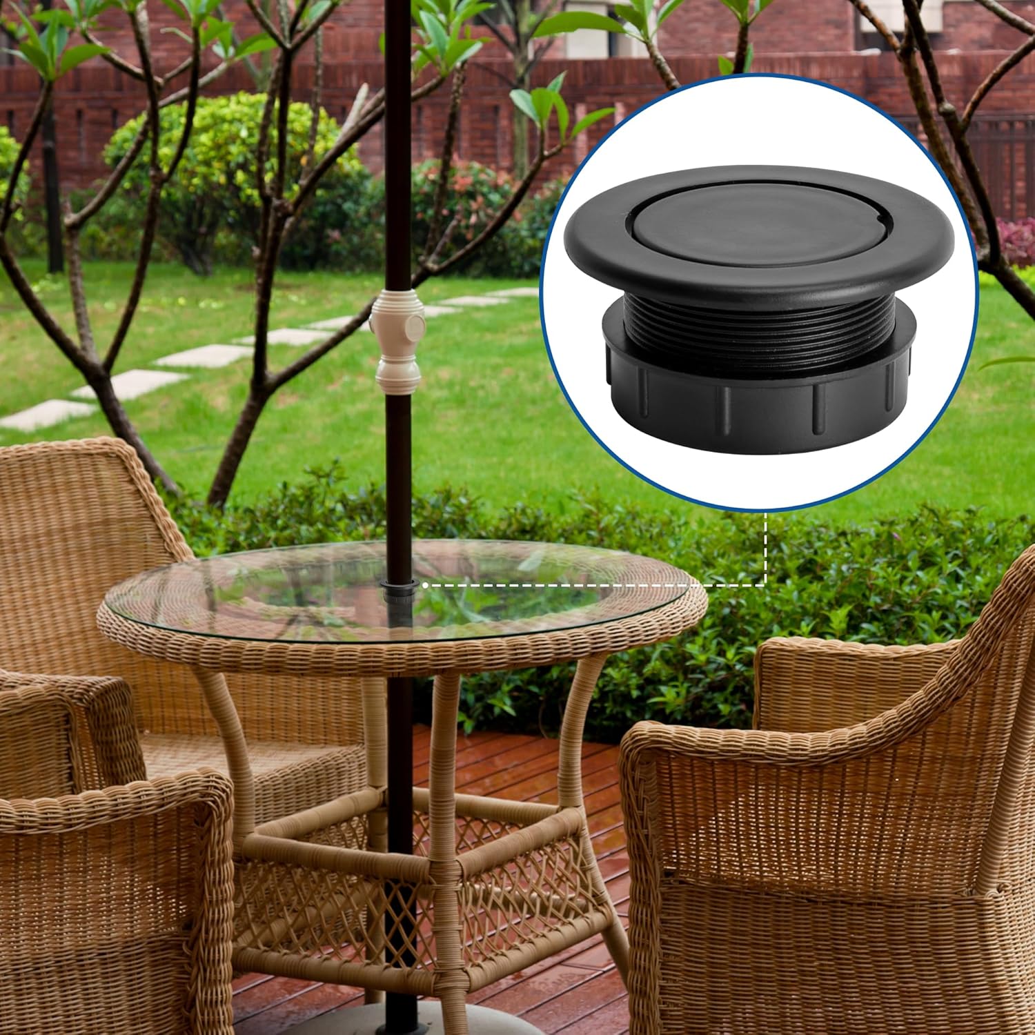 2 Pcs 2 Inch Parasol Umbrella Hole Ring Plug and Cap Set, Thicker Patio Table Hole Cover Insert, Deck Table Umbrella Holes Plug Replacement Parts for Outdoor Patio Table Garden Yard - Image 6