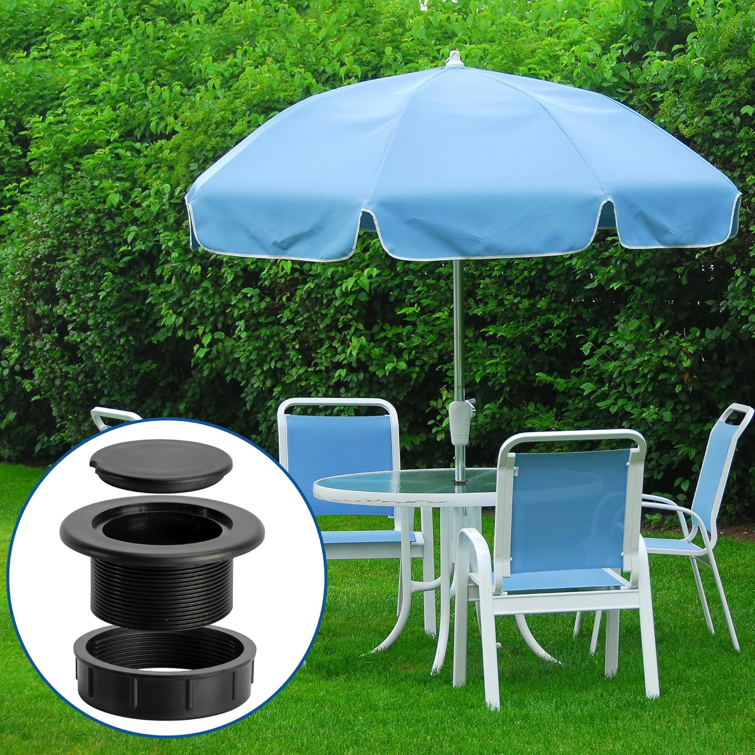2 Pcs 2 Inch Parasol Umbrella Hole Ring Plug and Cap Set, Thicker Patio Table Hole Cover Insert, Deck Table Umbrella Holes Plug Replacement Parts for Outdoor Patio Table Garden Yard - Image 7