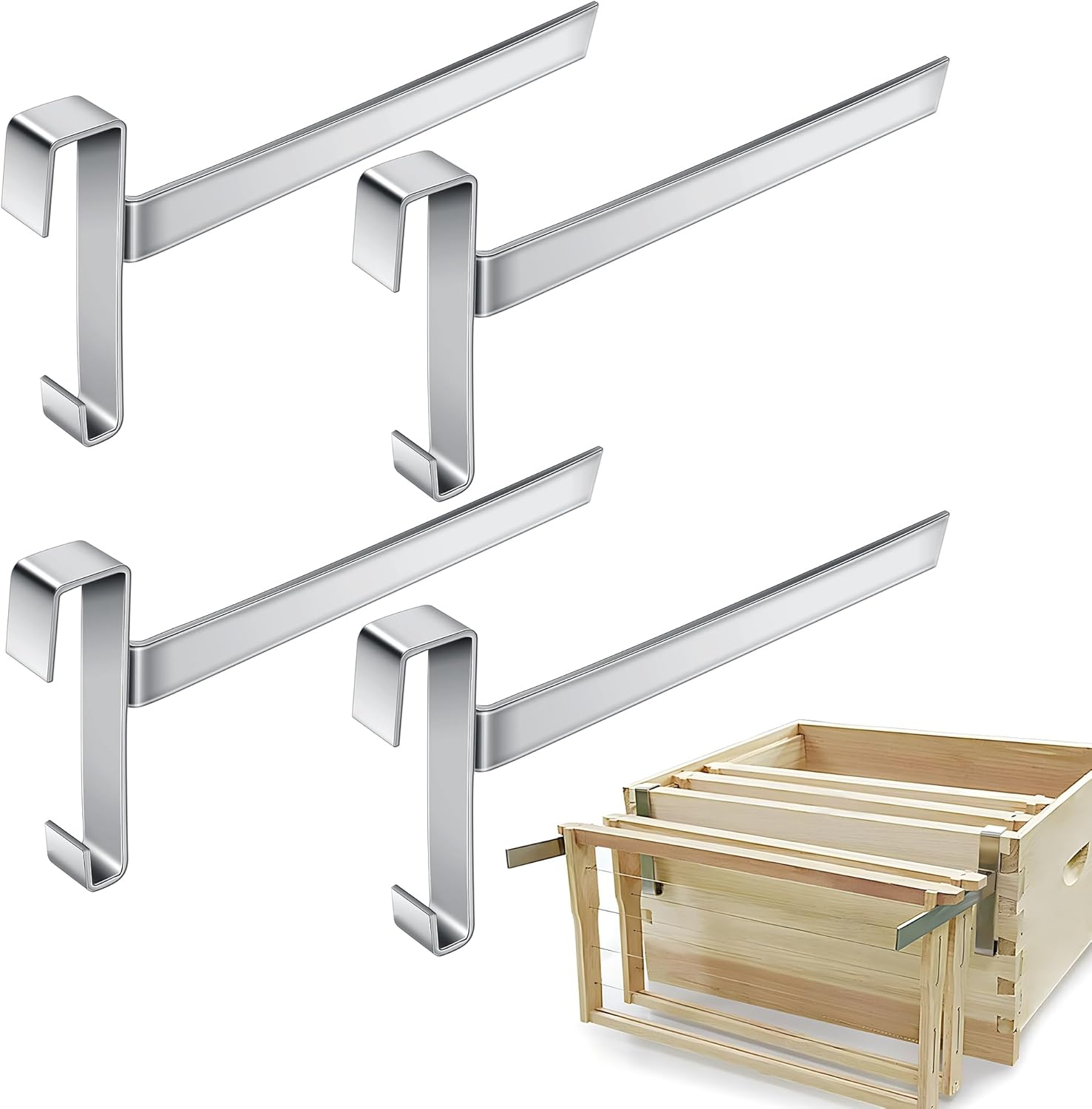 4 Pcs Beehive Frame Holder- Stainless Steel Beehive Frame Perch- 5 Full Frame Capacity Beekeeping Frame Support Bracket Rack- Bee Hive Frame Grip for Beekeeper - Image 1