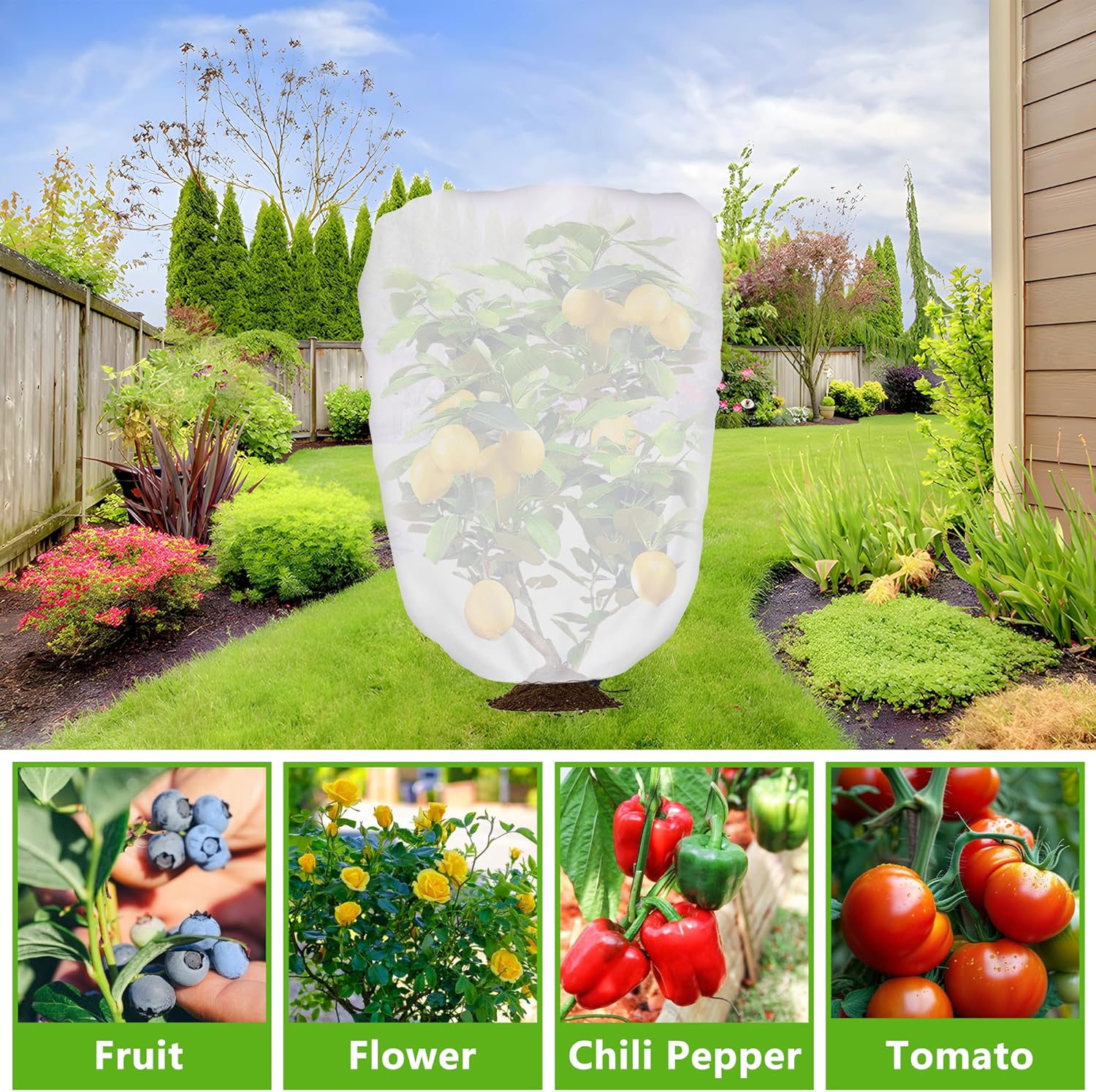 3.3 x 2.6Ft Garden Plant Shade Cover with Drawstring, Non-Woven Garden Shade Sun Protection Plants Cover, White Light Refraction Fruit Tree Sunshade Cloth for Protect Plant from Direct Sunlight - Image 5