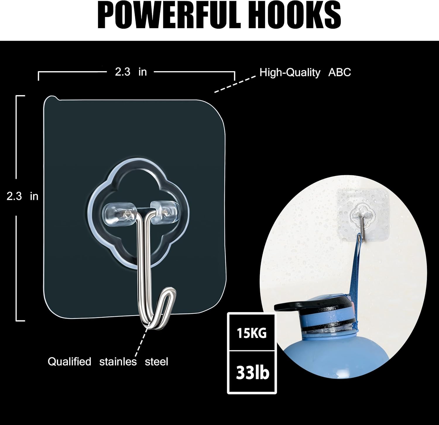 Adhesive Hooks, 32 Pack 33lb(Max) Sticky Hooks, Transparent Reusable Removable Adhesive Hooks for Hanging, Wall Hooks for Hanging Can be Use for Kitchen Bathroom Shower Outdoor Home Improvement - Image 2