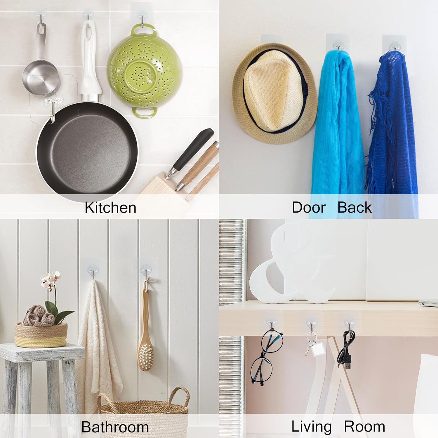Adhesive Hooks, 32 Pack 33lb(Max) Sticky Hooks, Transparent Reusable Removable Adhesive Hooks for Hanging, Wall Hooks for Hanging Can be Use for Kitchen Bathroom Shower Outdoor Home Improvement - Image 5