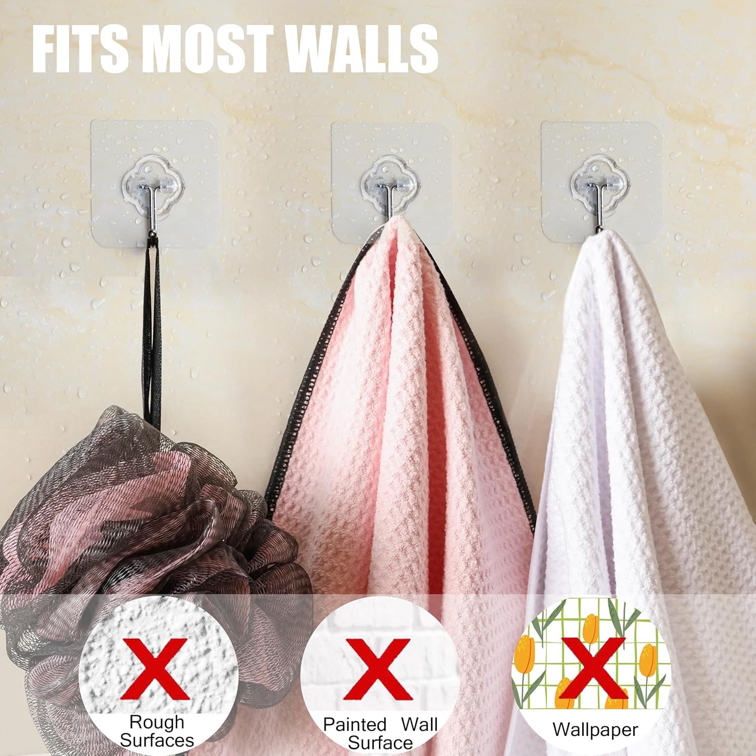 Adhesive Hooks, 32 Pack 33lb(Max) Sticky Hooks, Transparent Reusable Removable Adhesive Hooks for Hanging, Wall Hooks for Hanging Can be Use for Kitchen Bathroom Shower Outdoor Home Improvement - Image 7