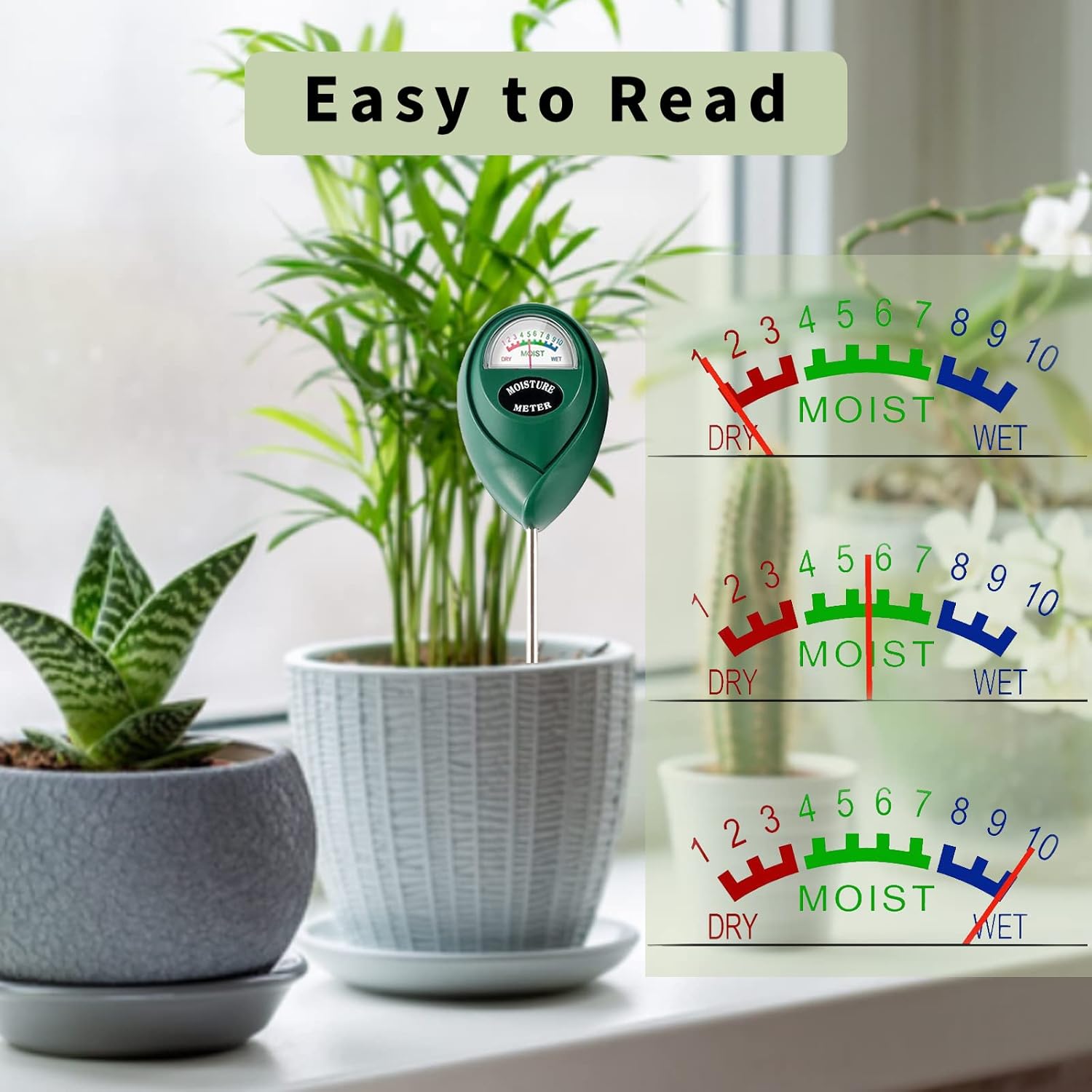 Extended Long Probe Soil Moisture Meter, 2 Pack Plant Water Meter Soil Meter Moisture Sensor Hygrometer for Indoor Outdoor Plant Care,No Battery Needed(Green) - Image 3