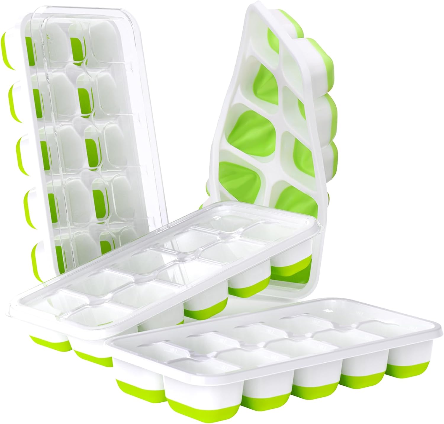 Ice Cube Tray with Lids - 4 Pack Stackable Silicone Ice Trays for Freezer, BPA & LFGB Safe, Easy Release for Kitchen, RV, Cocktail, Coffee, Soup & Food - Image 1