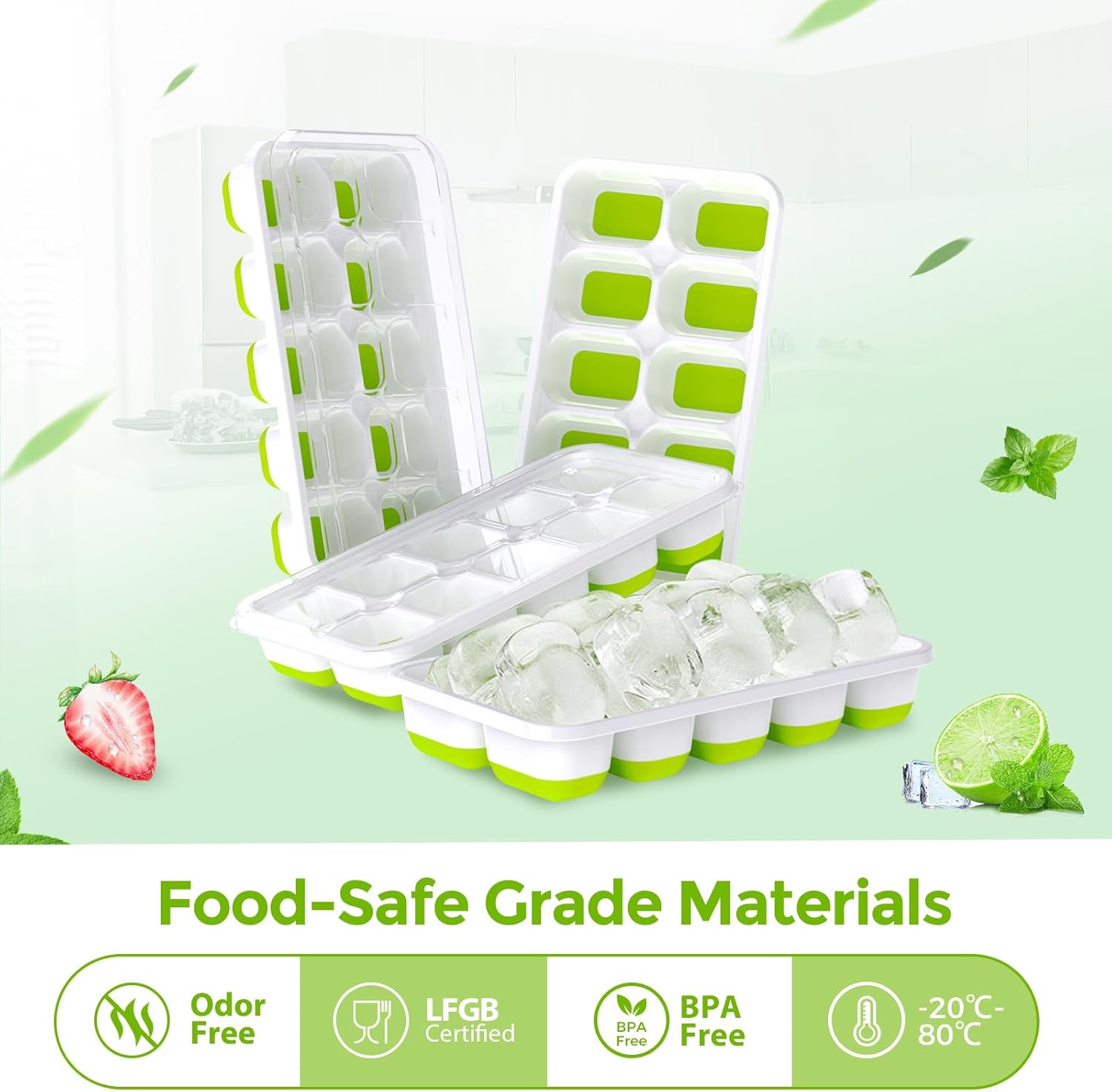 Ice Cube Tray with Lids - 4 Pack Stackable Silicone Ice Trays for Freezer, BPA & LFGB Safe, Easy Release for Kitchen, RV, Cocktail, Coffee, Soup & Food - Image 2