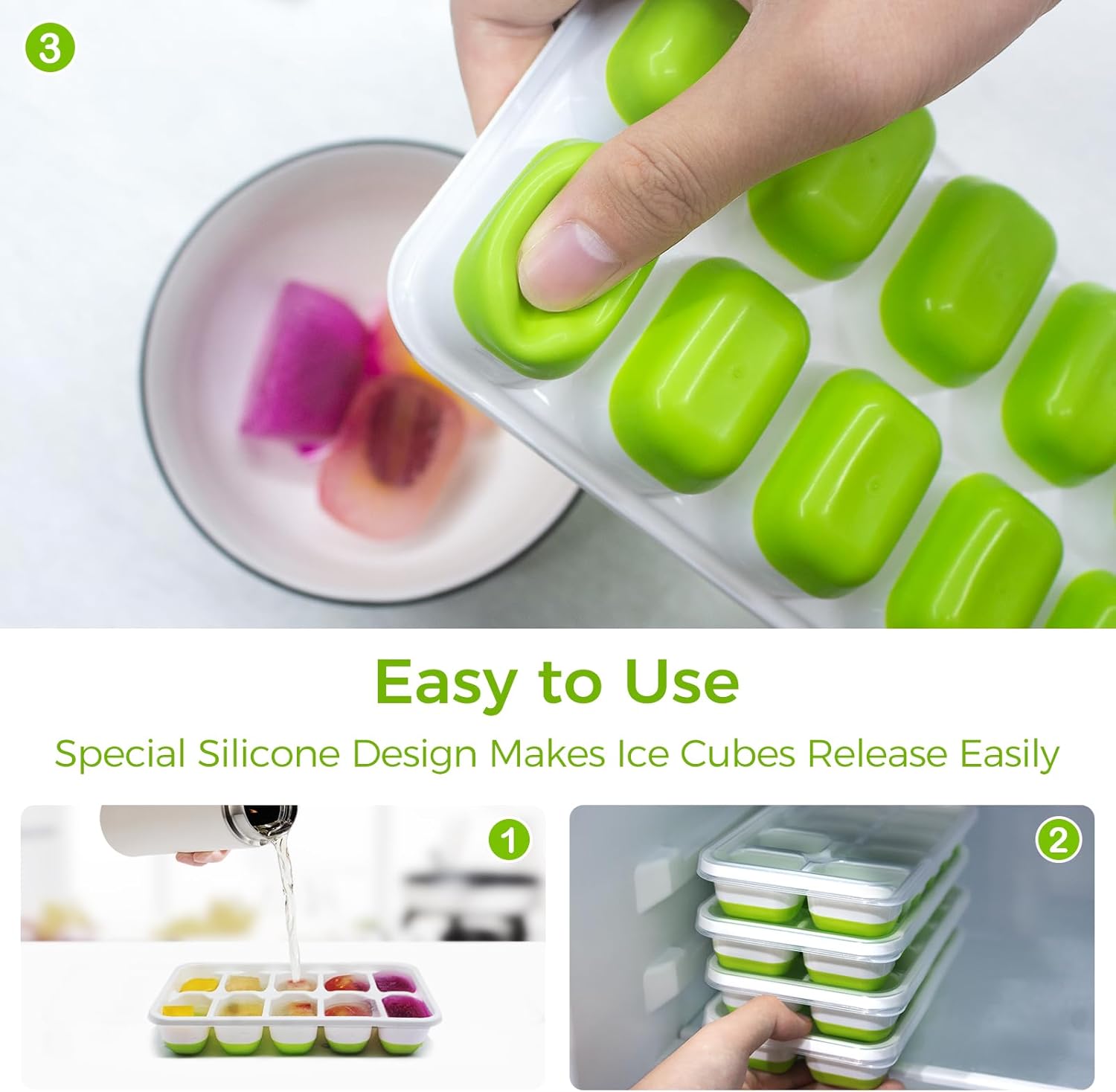 Ice Cube Tray with Lids - 4 Pack Stackable Silicone Ice Trays for Freezer, BPA & LFGB Safe, Easy Release for Kitchen, RV, Cocktail, Coffee, Soup & Food - Image 3