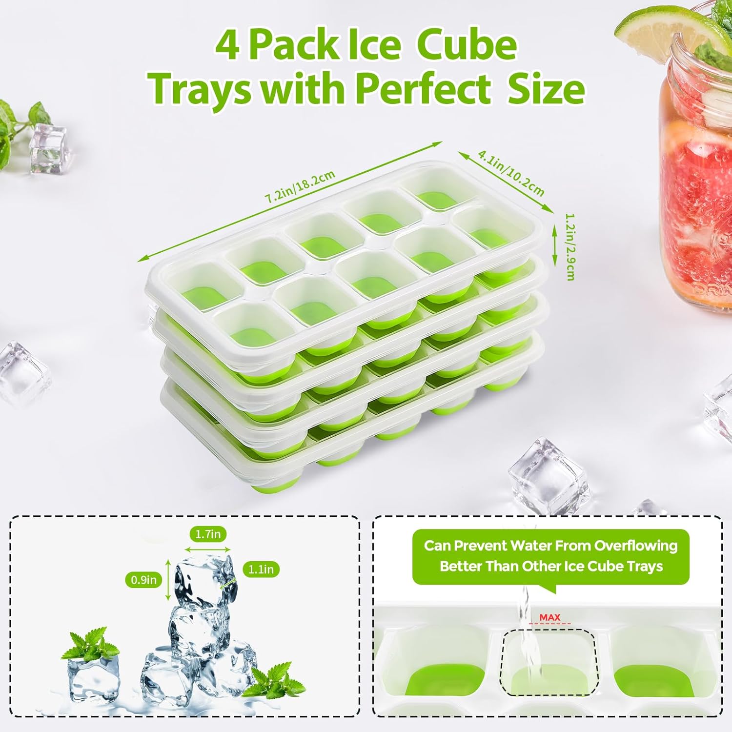 Ice Cube Tray with Lids - 4 Pack Stackable Silicone Ice Trays for Freezer, BPA & LFGB Safe, Easy Release for Kitchen, RV, Cocktail, Coffee, Soup & Food - Image 4
