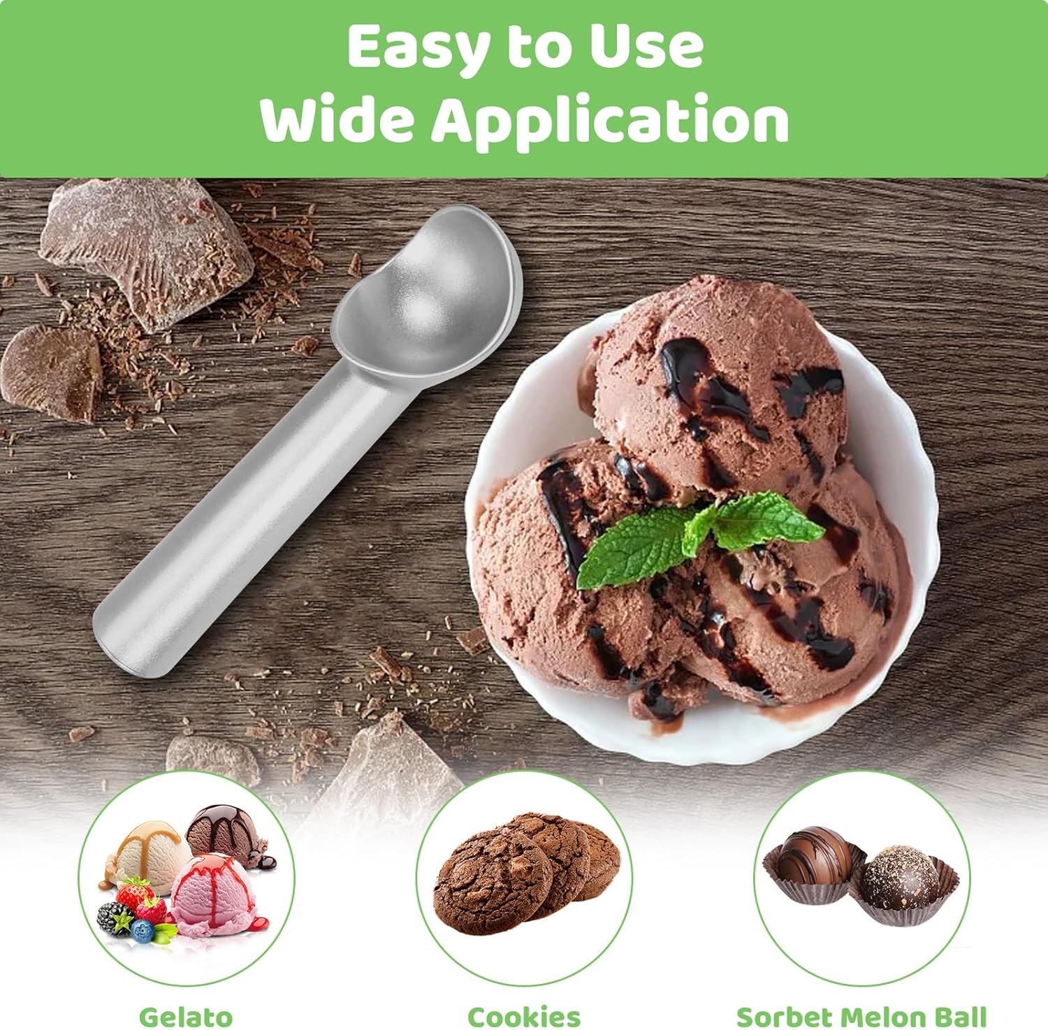 Ice Cream Scoop,7 inches Nonstick Anti-Freeze One Piece Aluminum Scooper Spoon, Heavy Duty Durable Design, Easy Clean, for Gelato, Cookie Dough, Sorbet, Almond (Silver) - Image 6