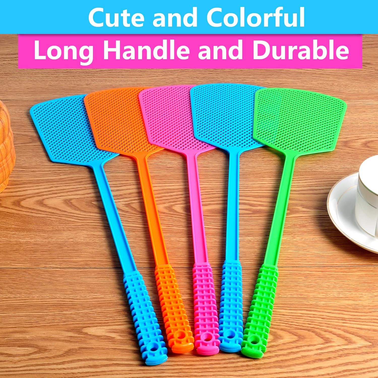 Fly Swatter,5 Pack Plastic Heavy Duty Manual Fly Killer, Long Handle Flyswatter, Large Bug Swatters That Work for Indoor and Outdoor - Image 2