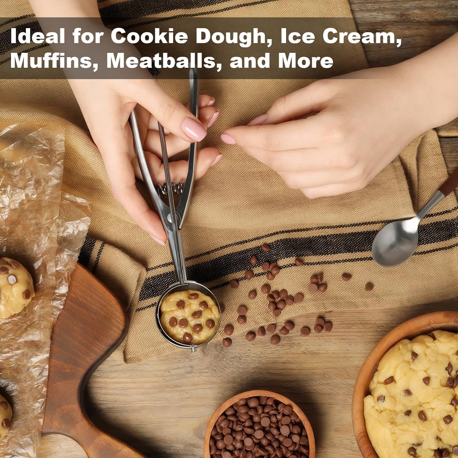 Cookie Scoop,Set of 3 Cookie Dough Scoops for Baking 1 Tbsp,2 Tbsp,3 Tbsp,Stainless Steel Ice Cream Scooper with Trigger Release for Cupcake,Ice Cream,Muffin,Meatball,Melonball - Image 2