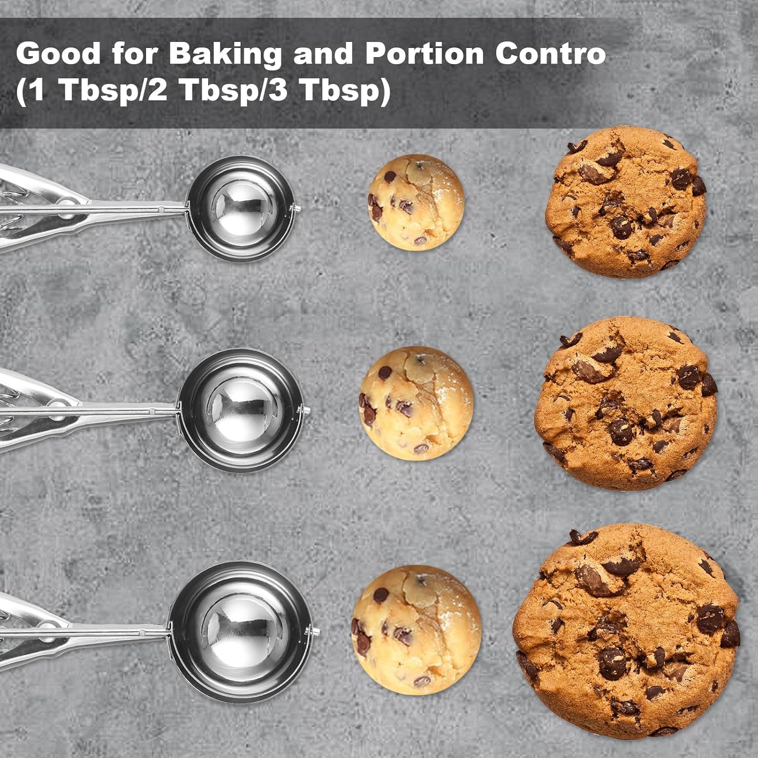 Cookie Scoop,Set of 3 Cookie Dough Scoops for Baking 1 Tbsp,2 Tbsp,3 Tbsp,Stainless Steel Ice Cream Scooper with Trigger Release for Cupcake,Ice Cream,Muffin,Meatball,Melonball - Image 6