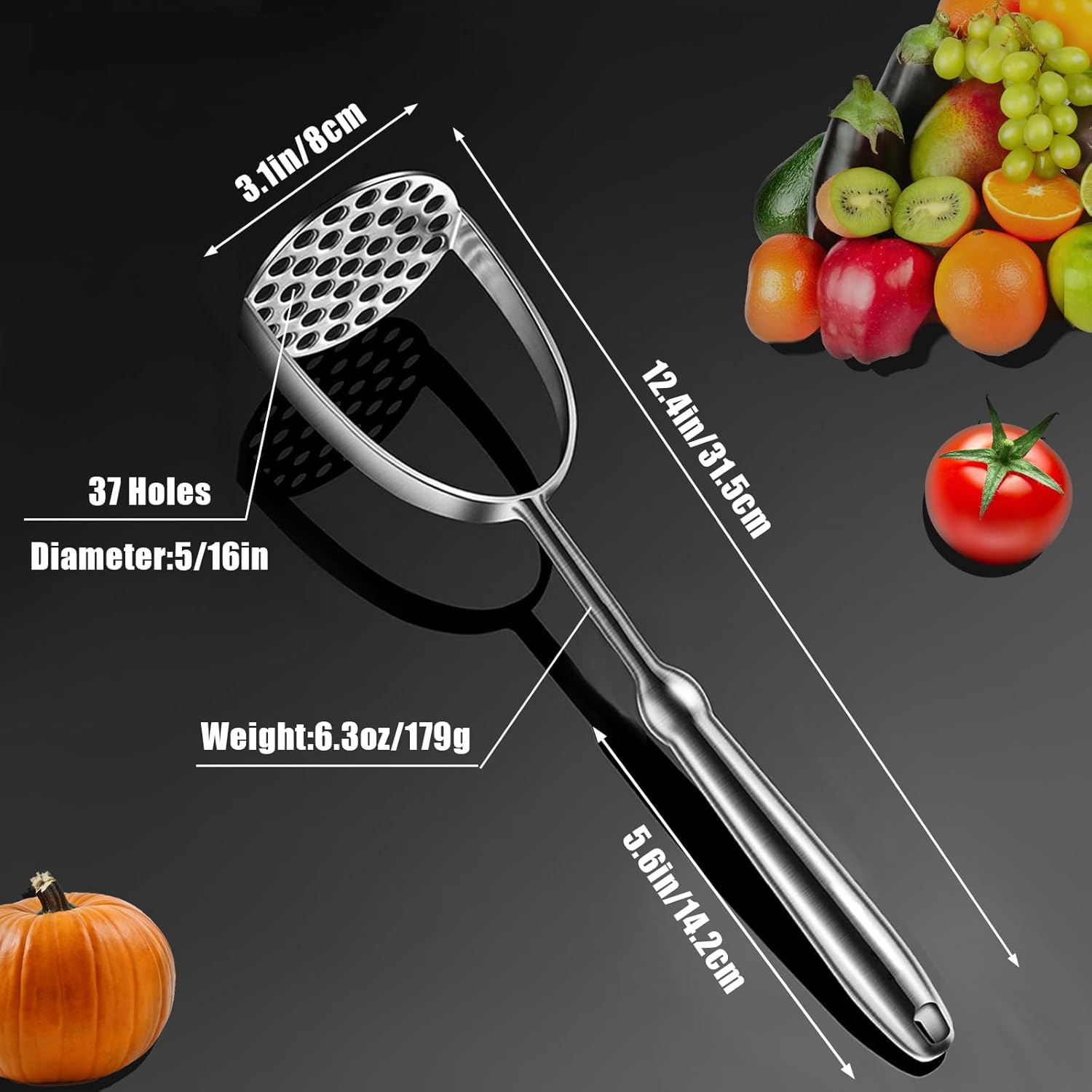 Potato Masher,Stainless Steel Mashed Potatoes Masher with Long Handle for Beans,Avocado,Fruit,Vegetables.One Piece Construction Heavy Duty Masher Kitchen Tool - Image 4