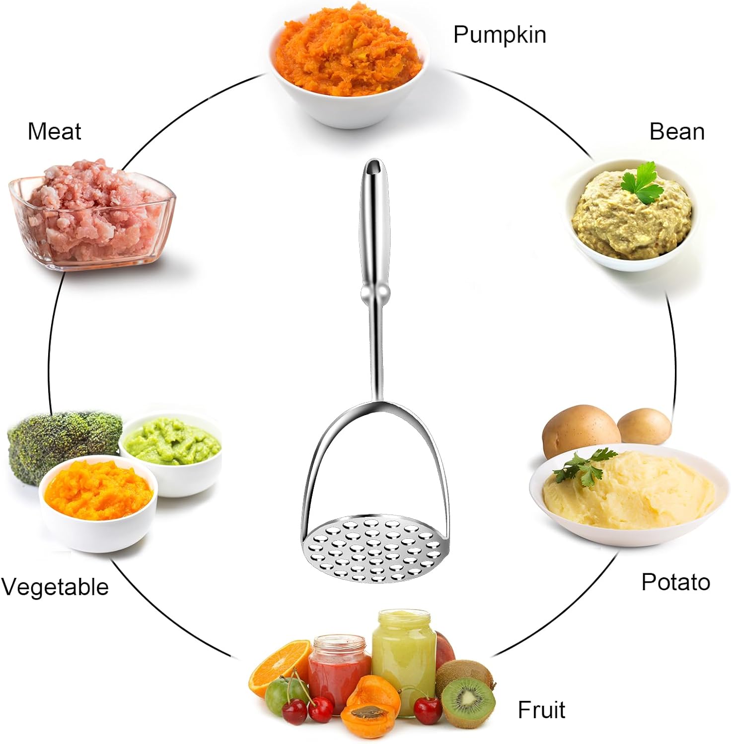 Potato Masher,Stainless Steel Mashed Potatoes Masher with Long Handle for Beans,Avocado,Fruit,Vegetables.One Piece Construction Heavy Duty Masher Kitchen Tool - Image 5