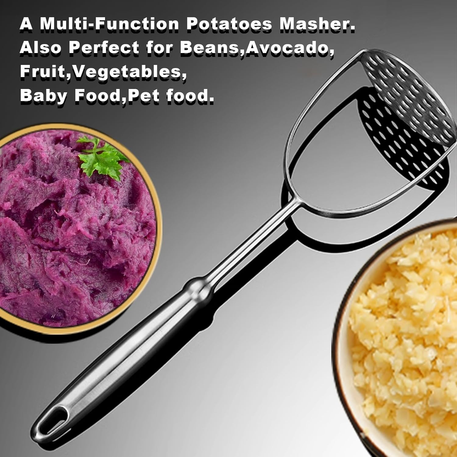 Potato Masher,Stainless Steel Mashed Potatoes Masher with Long Handle for Beans,Avocado,Fruit,Vegetables.One Piece Construction Heavy Duty Masher Kitchen Tool - Image 6