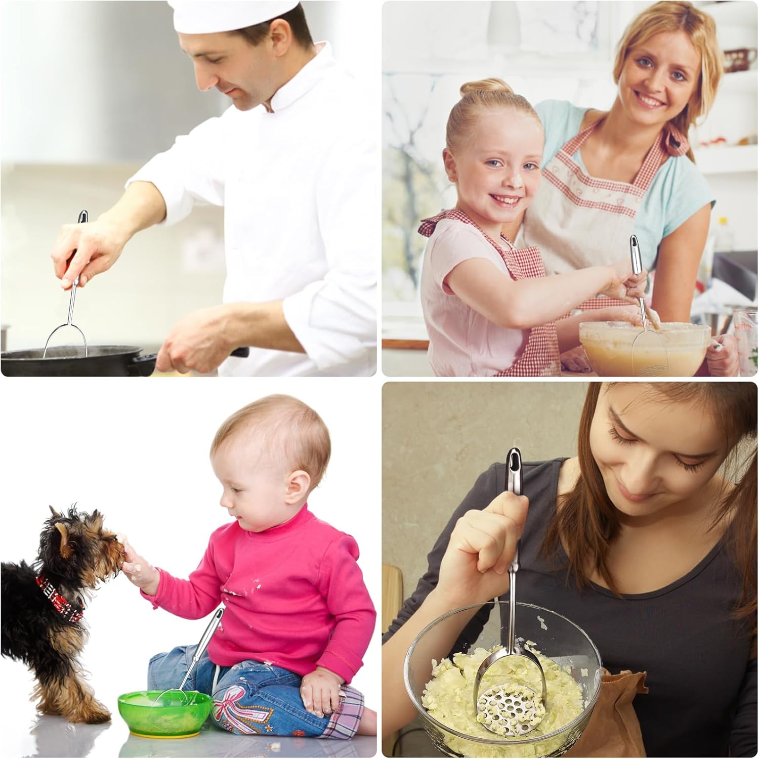 Potato Masher,Stainless Steel Mashed Potatoes Masher with Long Handle for Beans,Avocado,Fruit,Vegetables.One Piece Construction Heavy Duty Masher Kitchen Tool - Image 7