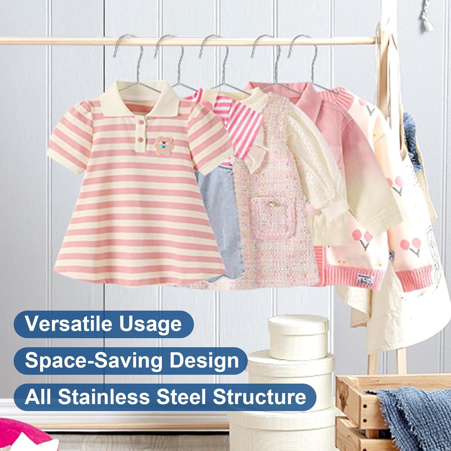 20 Pack Silver Stainless Steel Kids Hangers, Space-Saving Non-Slip, Perfect for Baby, Toddler & Kids' Clothes - Image 2