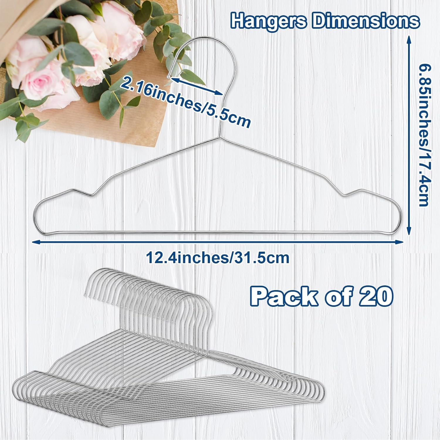 20 Pack Silver Stainless Steel Kids Hangers, Space-Saving Non-Slip, Perfect for Baby, Toddler & Kids' Clothes - Image 3