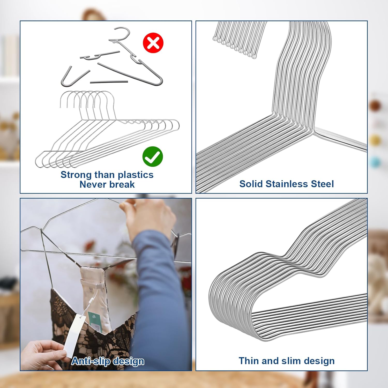 20 Pack Silver Stainless Steel Kids Hangers, Space-Saving Non-Slip, Perfect for Baby, Toddler & Kids' Clothes - Image 4