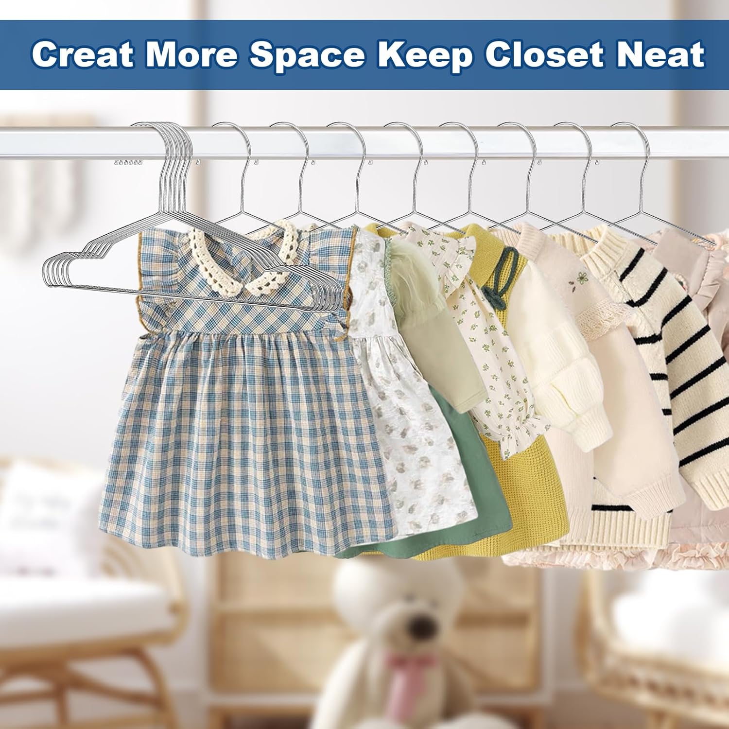 20 Pack Silver Stainless Steel Kids Hangers, Space-Saving Non-Slip, Perfect for Baby, Toddler & Kids' Clothes - Image 6