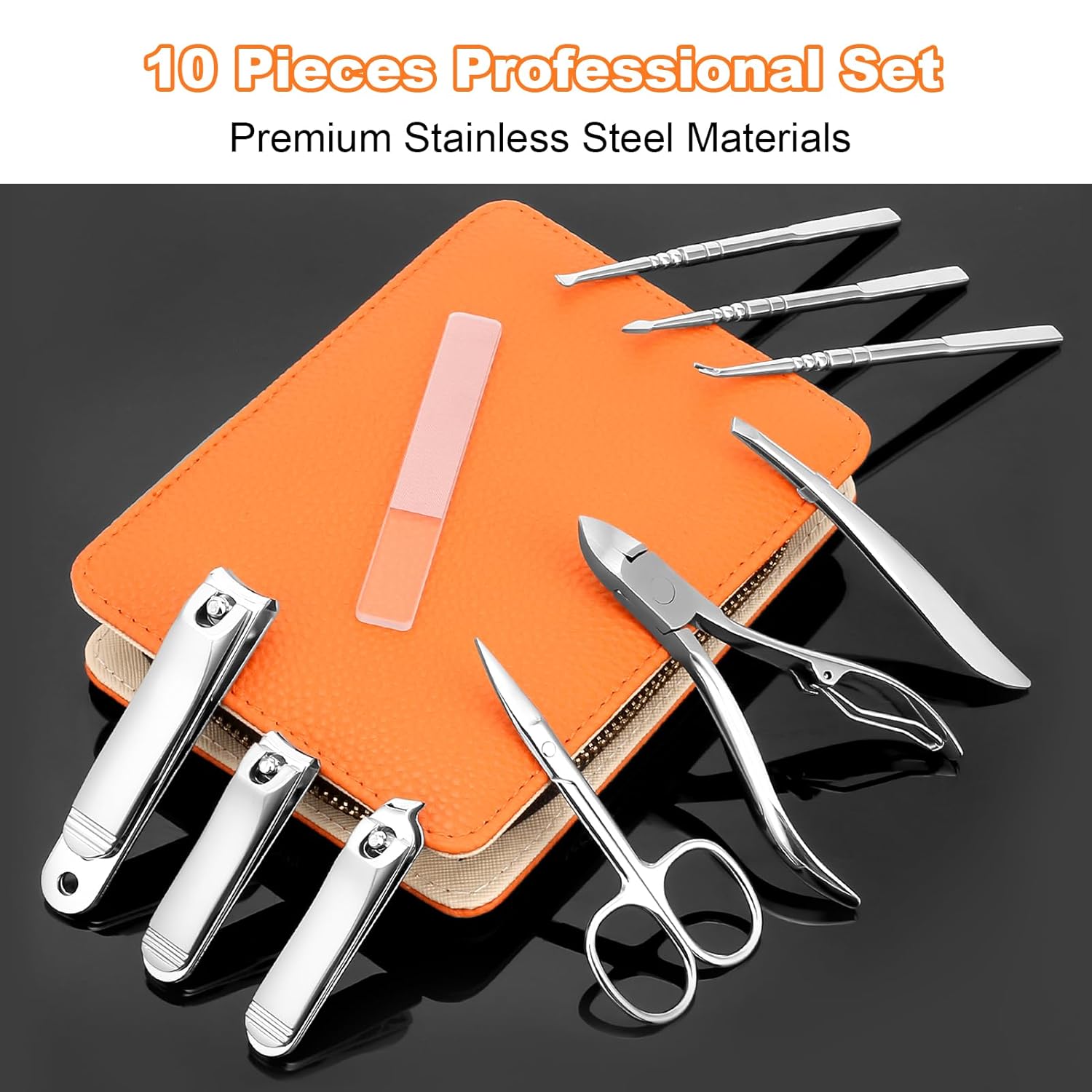 Professional Manicure Set for Adult,10-in-1 High-Grade Nail Cutter Ingrown Toenail Clippers Pedicure with Leather Travel Case.Heavy-Duty Stainless Steel Men Women Nail Care Grooming Kit. - Image 4