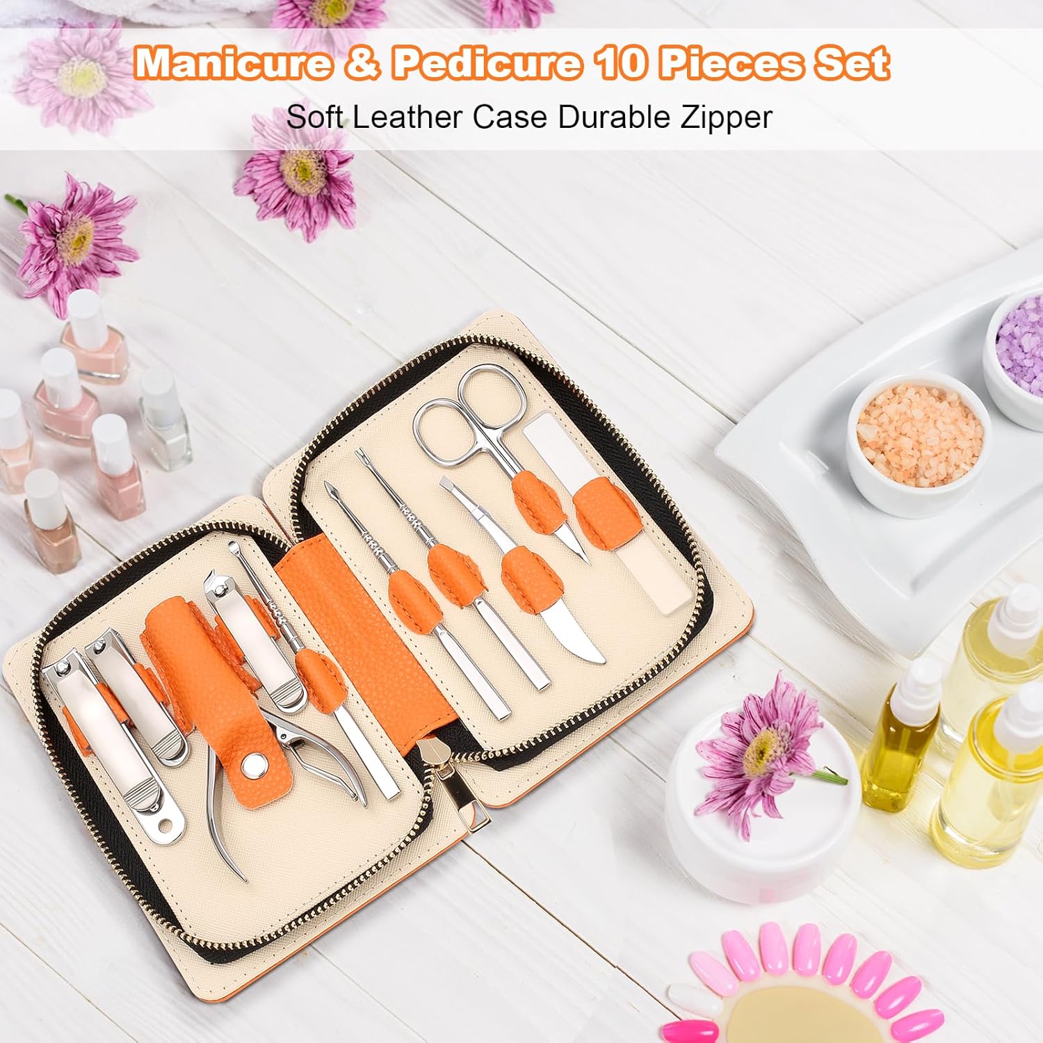 Professional Manicure Set for Adult,10-in-1 High-Grade Nail Cutter Ingrown Toenail Clippers Pedicure with Leather Travel Case.Heavy-Duty Stainless Steel Men Women Nail Care Grooming Kit. - Image 7