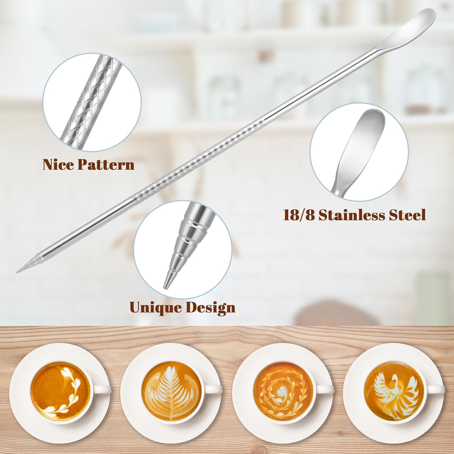 Milk Frothing Pitcher, 12oz Milk Frother Cup with Clear Scale, 304 Stainless Steel Cappuccino Espresso Machine Accessories for Barista Coffee Bar with Latte Art Pen, Silver - Image 6