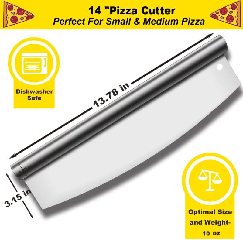 Pizza Cutter Stainless Steel Rocker Slicer - 14 Inch Sharp Knife with Blade Cover, Dishwasher Safe Premium Pizza Oven Accessories - Image 3