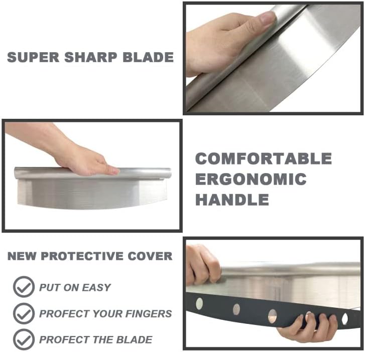 Pizza Cutter Stainless Steel Rocker Slicer - 14 Inch Sharp Knife with Blade Cover, Dishwasher Safe Premium Pizza Oven Accessories - Image 4