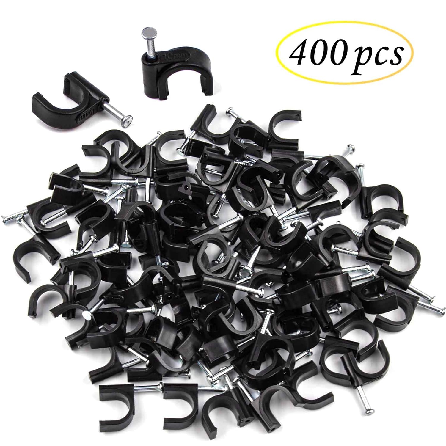400pcs Black Cable Clips 4/6/8/10mm Cable Wire Clips Nail in Cable Clips Cable Tacks Coaxial Nail Clamps Cable Nails for Cords Cable Management RG6 RG59 CAT6 RJ45 Ethernet Cable Clips Coax Clamps - Image 2