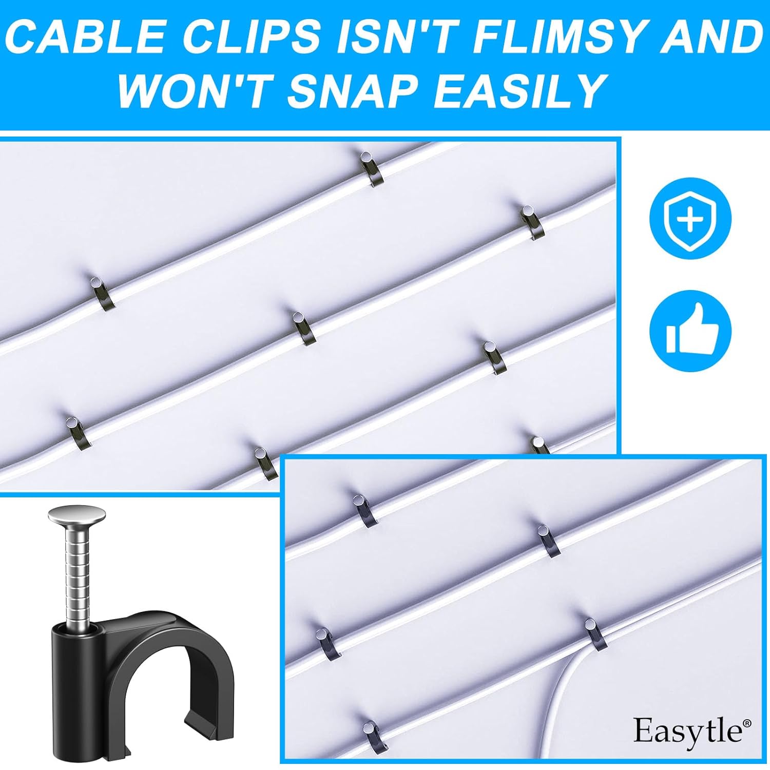 400pcs Black Cable Clips 4/6/8/10mm Cable Wire Clips Nail in Cable Clips Cable Tacks Coaxial Nail Clamps Cable Nails for Cords Cable Management RG6 RG59 CAT6 RJ45 Ethernet Cable Clips Coax Clamps - Image 6