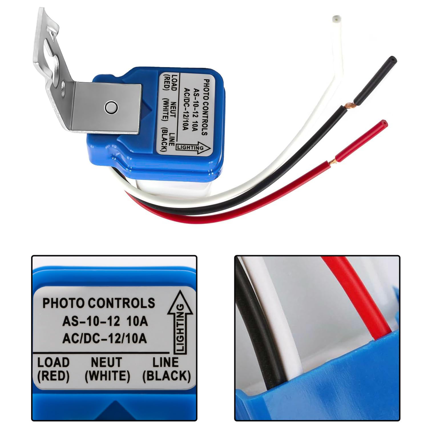 2 Pack AC DC 12V 10A Auto On/Off Photocell Light Switch Photocell Photo Switch Photoelectric Control Light Sensor Switch Dusk to Dawn Photocell Sensor for Outdoor Lighting Fixtures - Image 3