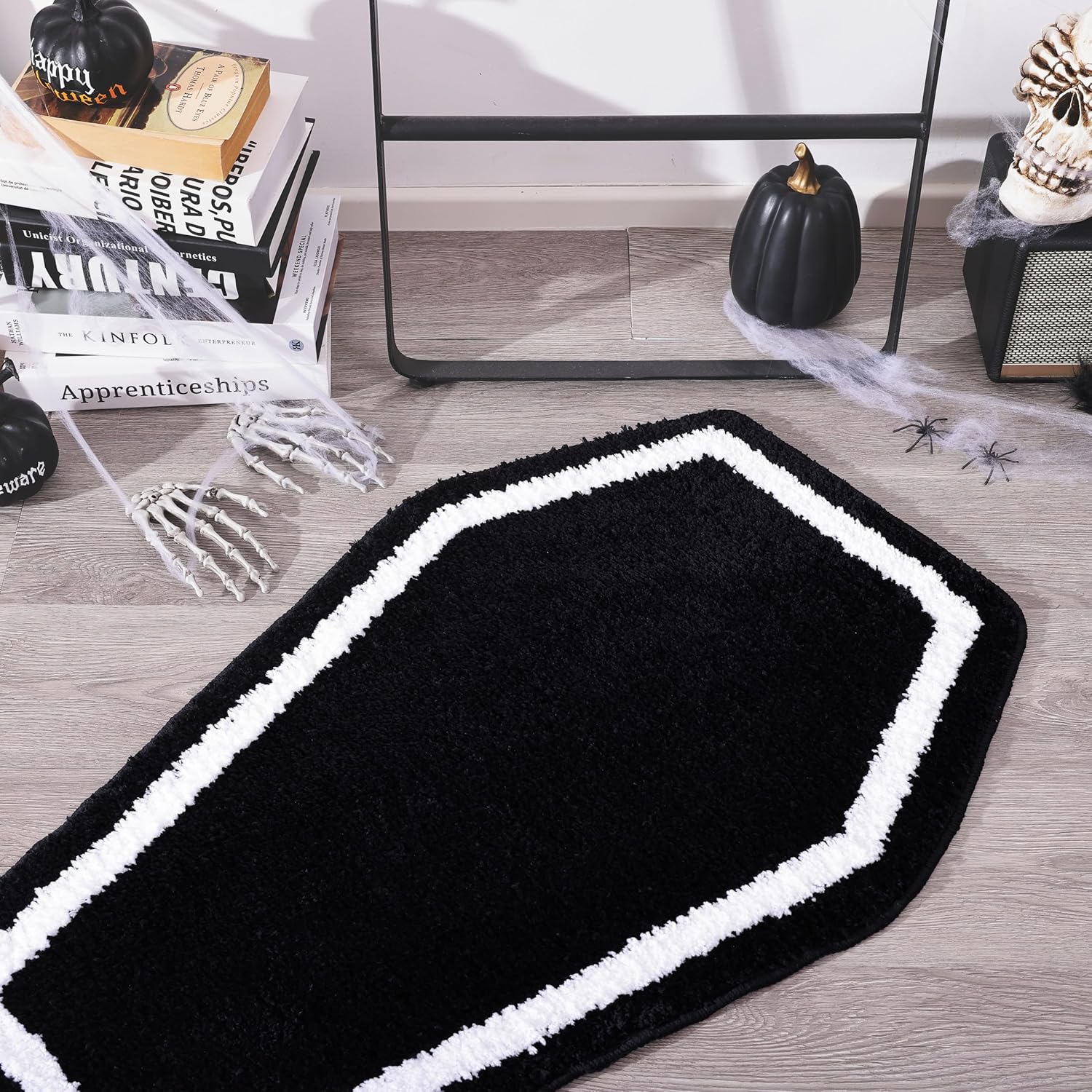 Halloween Decor Black Coffin Bath Mat for Bathroom, Cute Gothic Halloween Decoration Black Bathroom Rug Non Slip Cartoon Bath Rug Bathroom Mat Plush Shower Rugs Washable Black White - Image 7