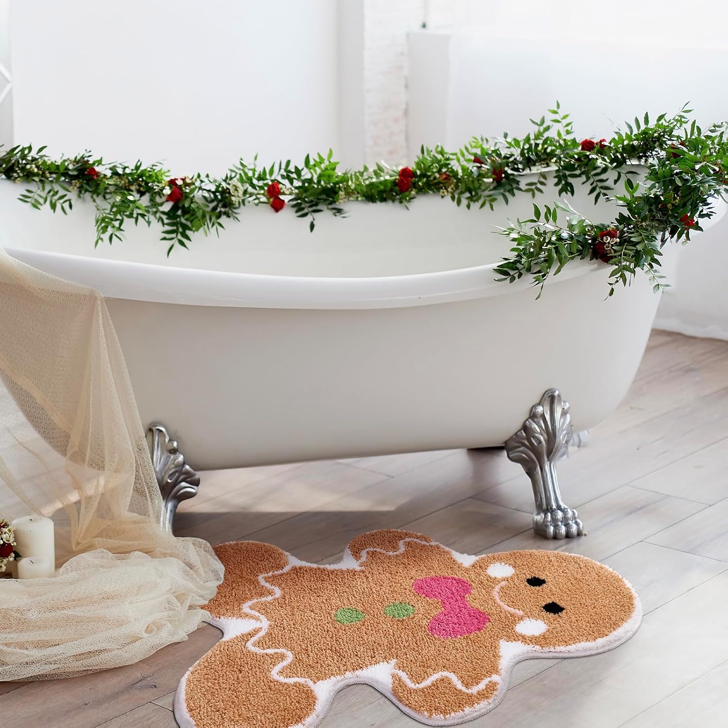 Cute Gingerbread Bath Mat for Bathroom Soft Water Absorbing Bath Rug with Non Slip Backing Fun Washable Bathroom Rug for Christmas Decor - Image 3