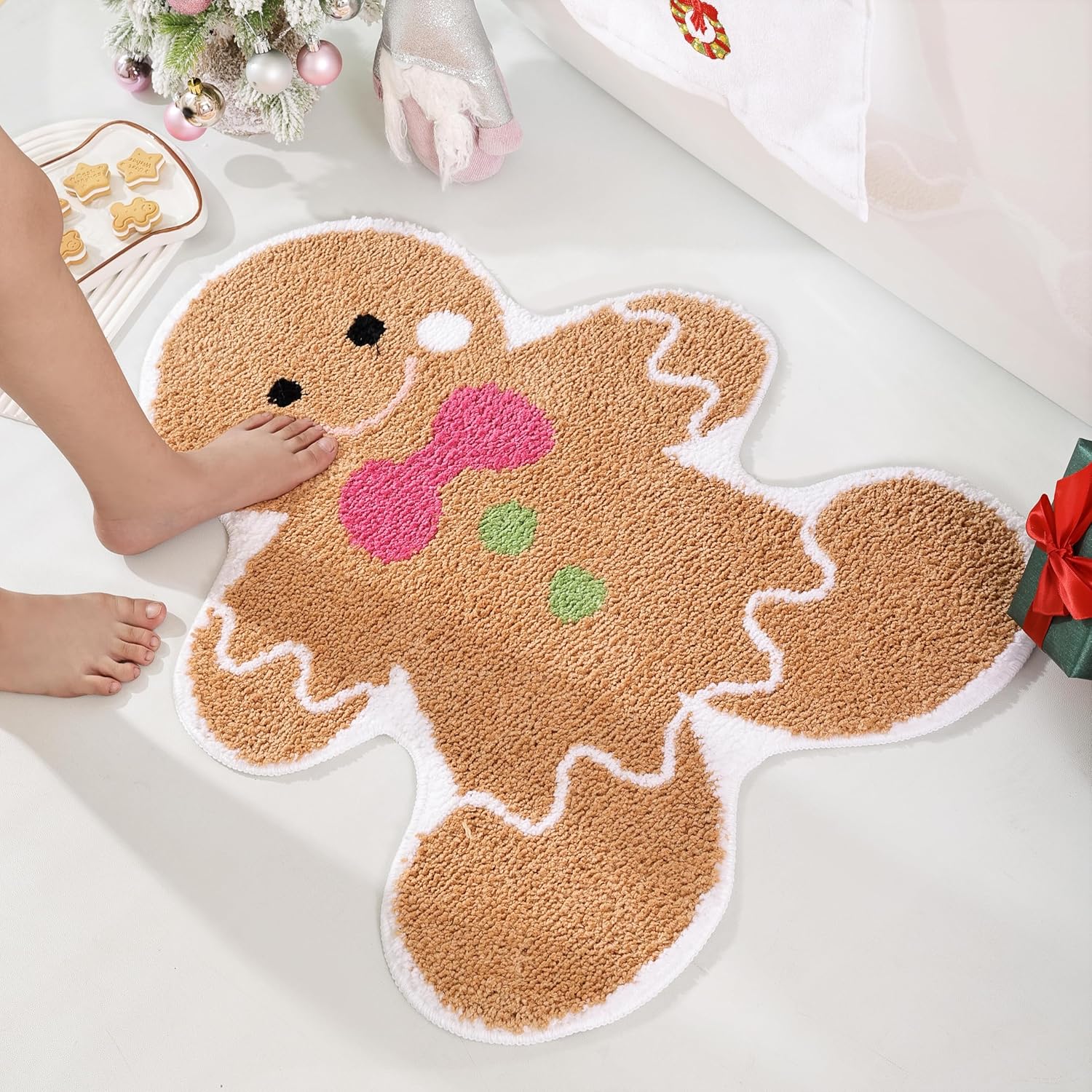 Cute Gingerbread Bath Mat for Bathroom Soft Water Absorbing Bath Rug with Non Slip Backing Fun Washable Bathroom Rug for Christmas Decor - Image 4