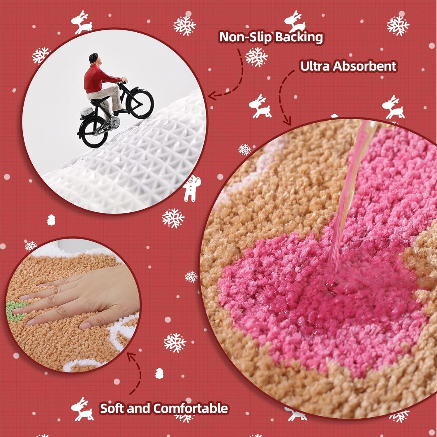 Cute Gingerbread Bath Mat for Bathroom Soft Water Absorbing Bath Rug with Non Slip Backing Fun Washable Bathroom Rug for Christmas Decor - Image 5