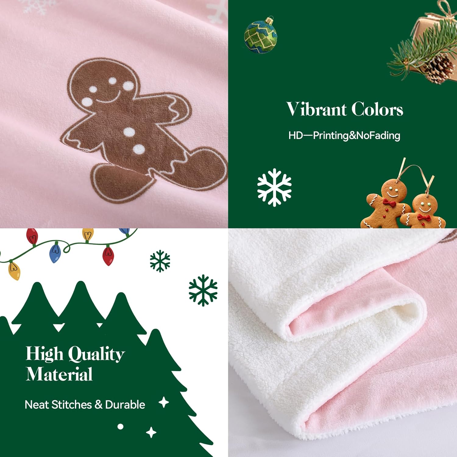 Pink Throw Blanket - Christmas Fluffy Blanket with Gingerbread and Snowflake Pattern - Reversible Sherpa Fleece Soft Blanket - Cozy Lightweight Throw Blanket for Couch Bed Sofa, 50x60 Inches - Image 2
