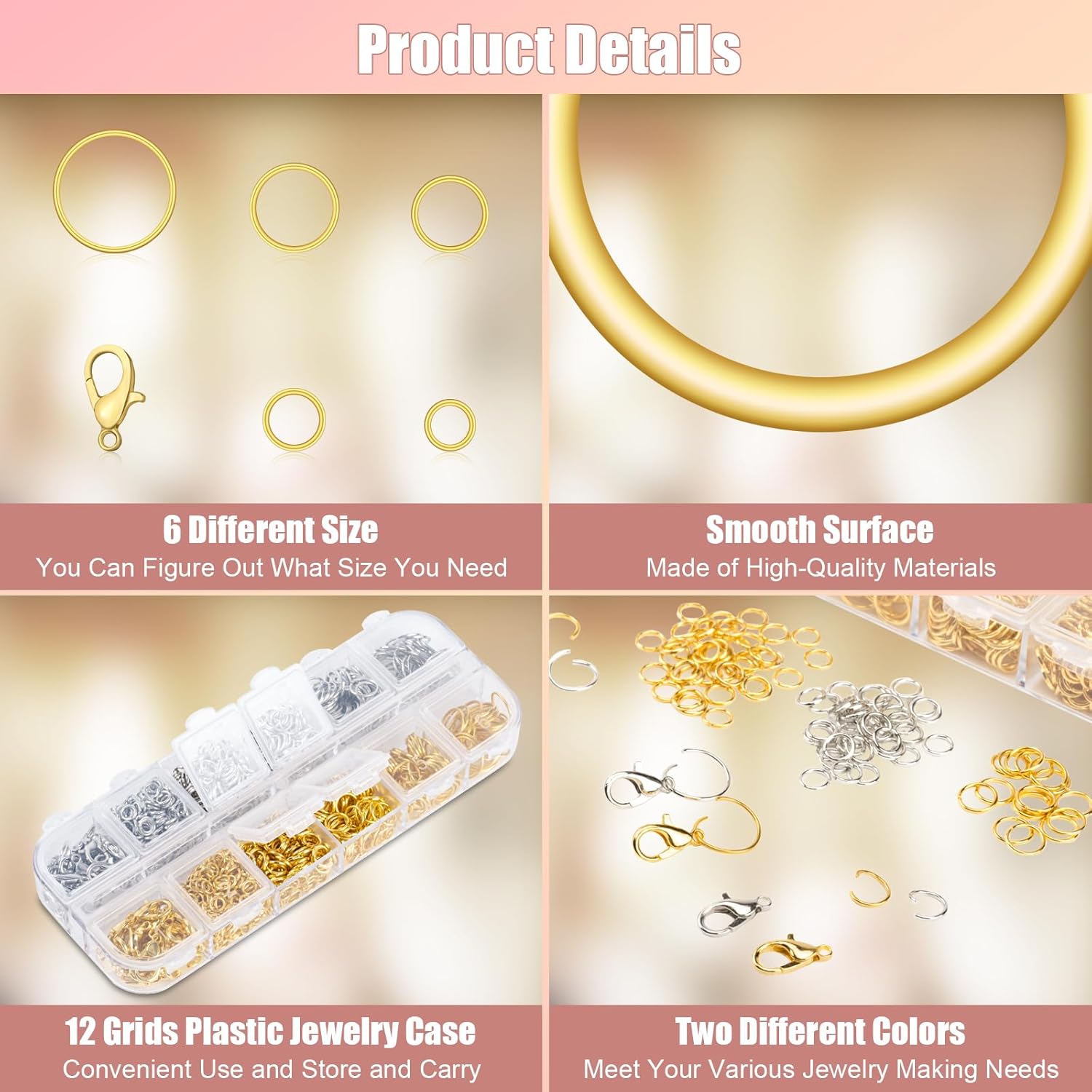 1200 Pcs Jump Rings for Jewelry Making Supplies, Necklace Repair Kit with Open/Close Tools, Pliers, Tweezers, Lobster Clasps, Jewelry Jump Rings for Crafts and Key Chains (Silver and Gold) - Image 3