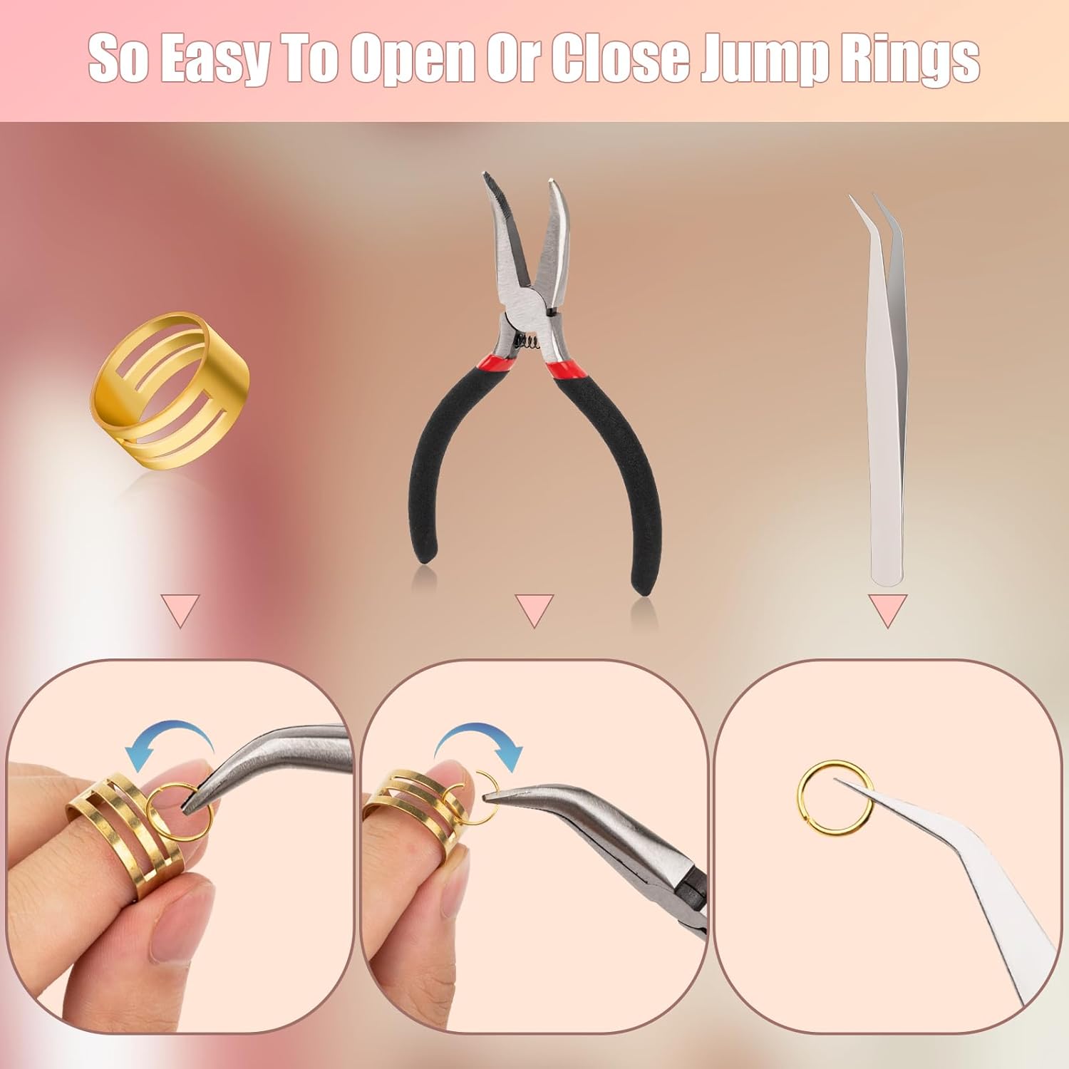 1200 Pcs Jump Rings for Jewelry Making Supplies, Necklace Repair Kit with Open/Close Tools, Pliers, Tweezers, Lobster Clasps, Jewelry Jump Rings for Crafts and Key Chains (Silver and Gold) - Image 4