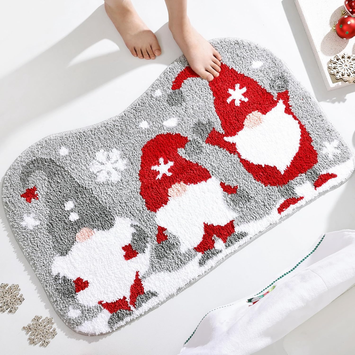 Bathroom Rugs Grey Christmas Rug with Tomte Cute Bath Mat Xmas Washable Kitchen Rugs for Living Room and Bedroom Non Slip - Image 1