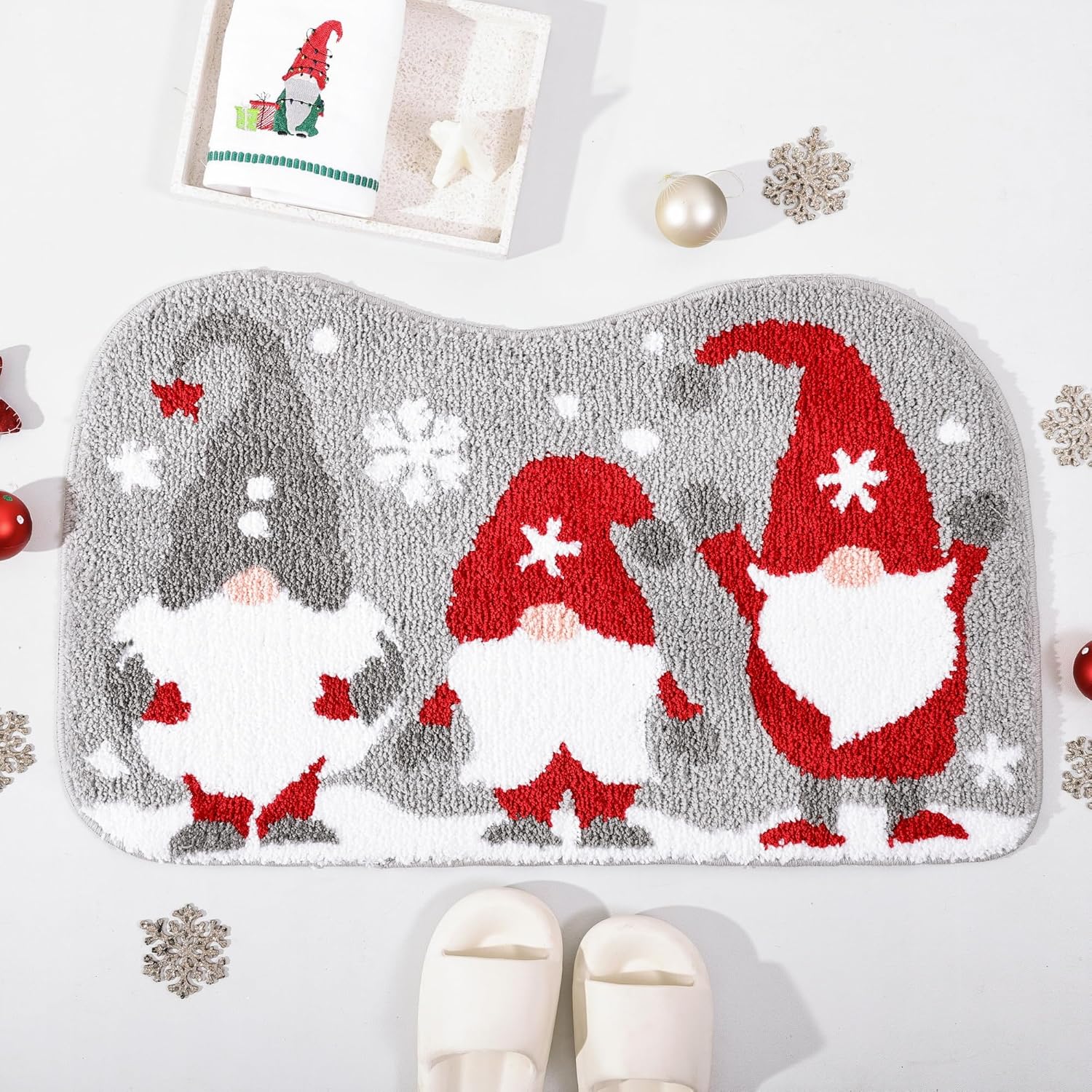 Bathroom Rugs Grey Christmas Rug with Tomte Cute Bath Mat Xmas Washable Kitchen Rugs for Living Room and Bedroom Non Slip - Image 3