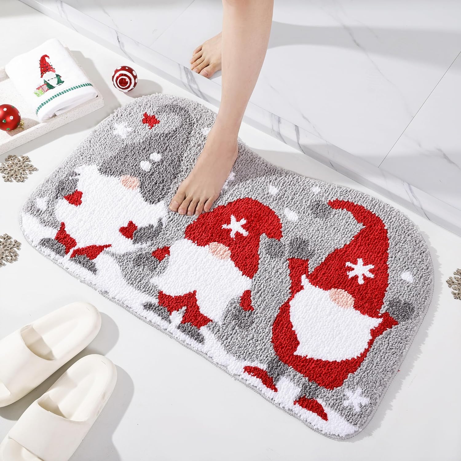 Bathroom Rugs Grey Christmas Rug with Tomte Cute Bath Mat Xmas Washable Kitchen Rugs for Living Room and Bedroom Non Slip - Image 6
