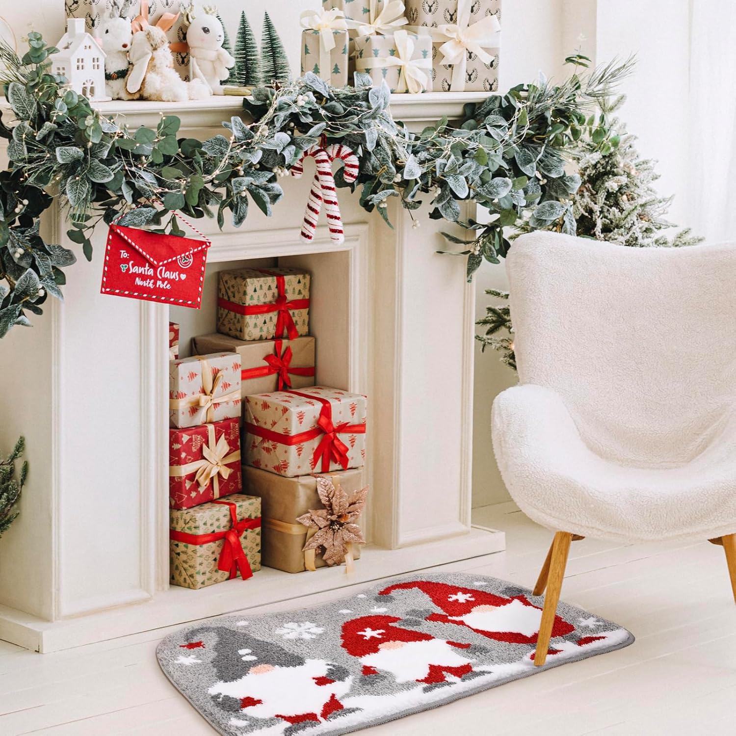 Bathroom Rugs Grey Christmas Rug with Tomte Cute Bath Mat Xmas Washable Kitchen Rugs for Living Room and Bedroom Non Slip - Image 7