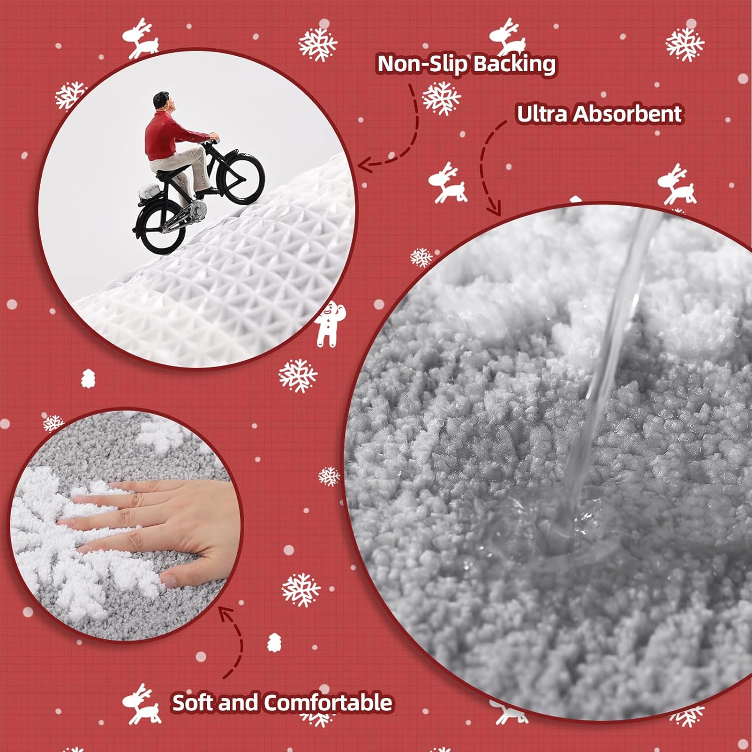 Christmas Grey Snowflake Bath Mat for Bathroom - Cute Absorbent Washable Bathroom Rugs with Non Slip Backing - Fun Snowflake Bathroom Mat for Christmas Decorations - Image 4