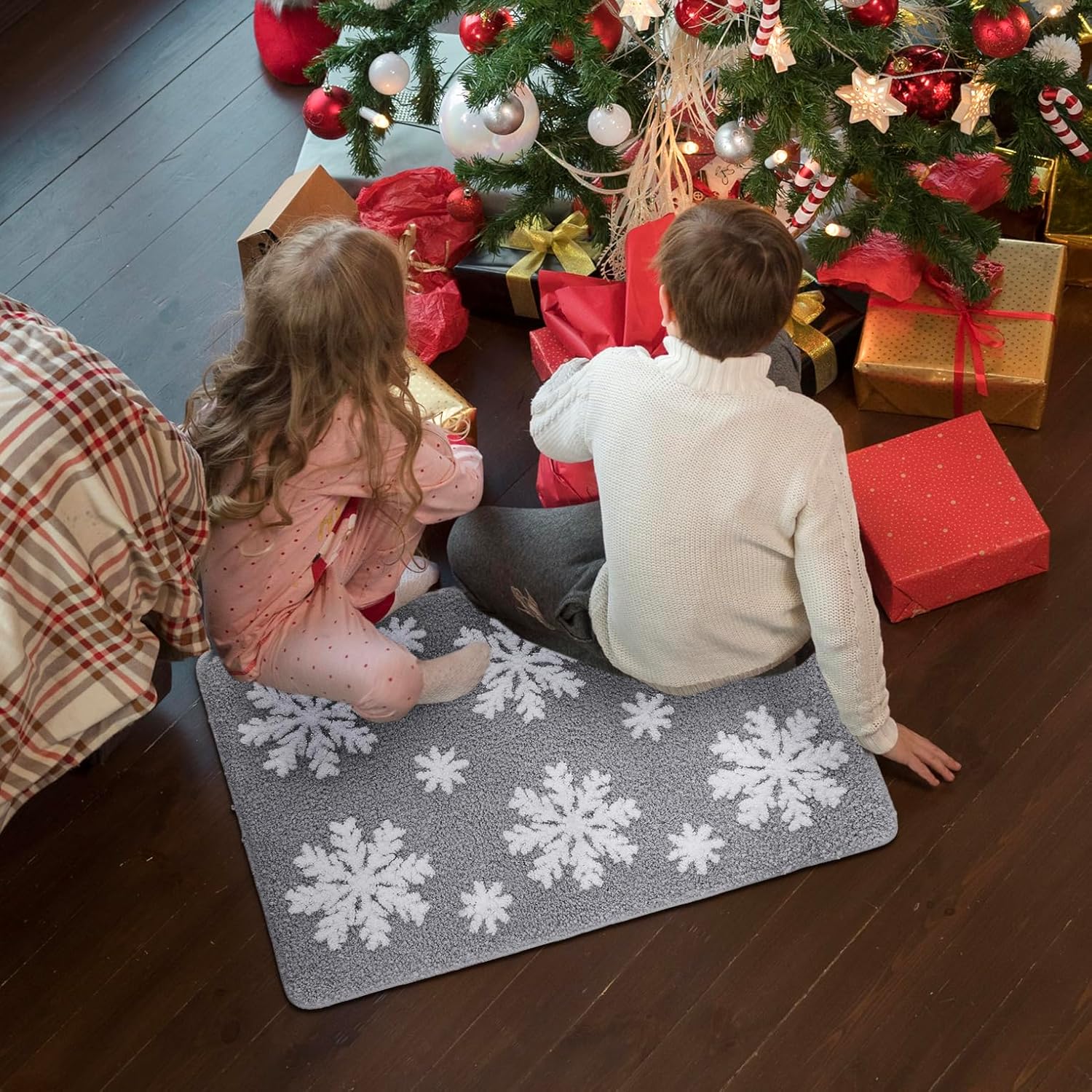 Christmas Grey Snowflake Bath Mat for Bathroom - Cute Absorbent Washable Bathroom Rugs with Non Slip Backing - Fun Snowflake Bathroom Mat for Christmas Decorations - Image 7