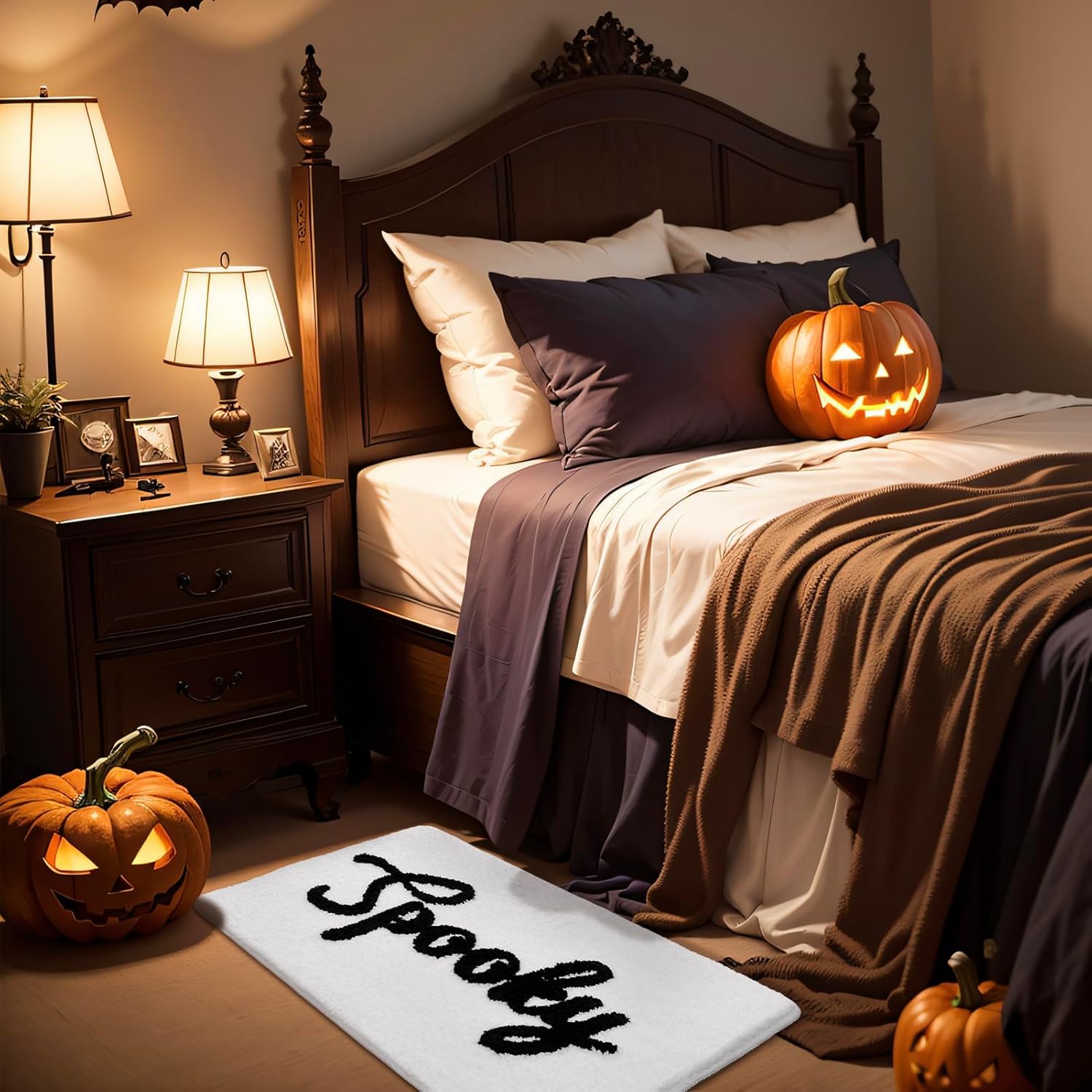 Halloween Bath Mat Cute Spooky White Black Bathroom Decor Rug Non Slip, Spooky Halloween Shower Rugs for Bathroom, Bedroom, Living Home Decoration - Image 6