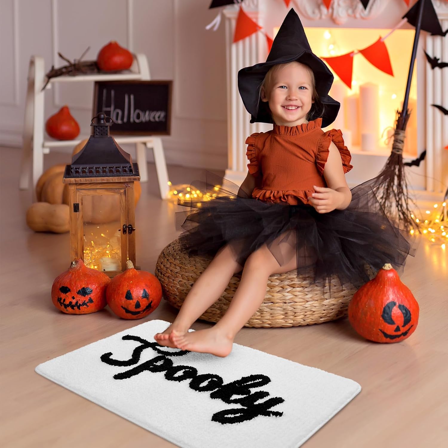 Halloween Bath Mat Cute Spooky White Black Bathroom Decor Rug Non Slip, Spooky Halloween Shower Rugs for Bathroom, Bedroom, Living Home Decoration - Image 7