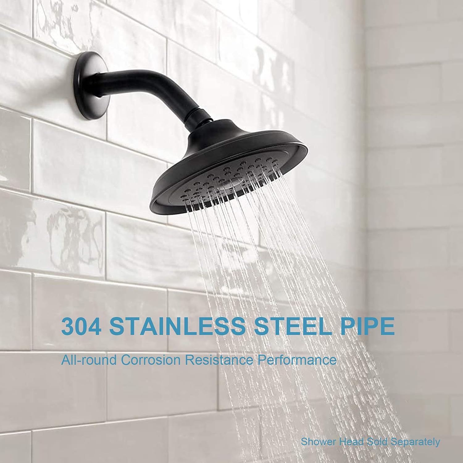 Shower Arm with Flange, 6 in Wall Mount Replacement Angle Shower Head Arm Wall-Mounted For Fixed Shower Head & Handheld Showerhead, Matte Black - Image 3